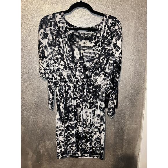 Parker Catalina Mob Wife Edgy Goth DownTown Ruched Sleeves Faux Wrap Mini Dress - Picture 1 of 10